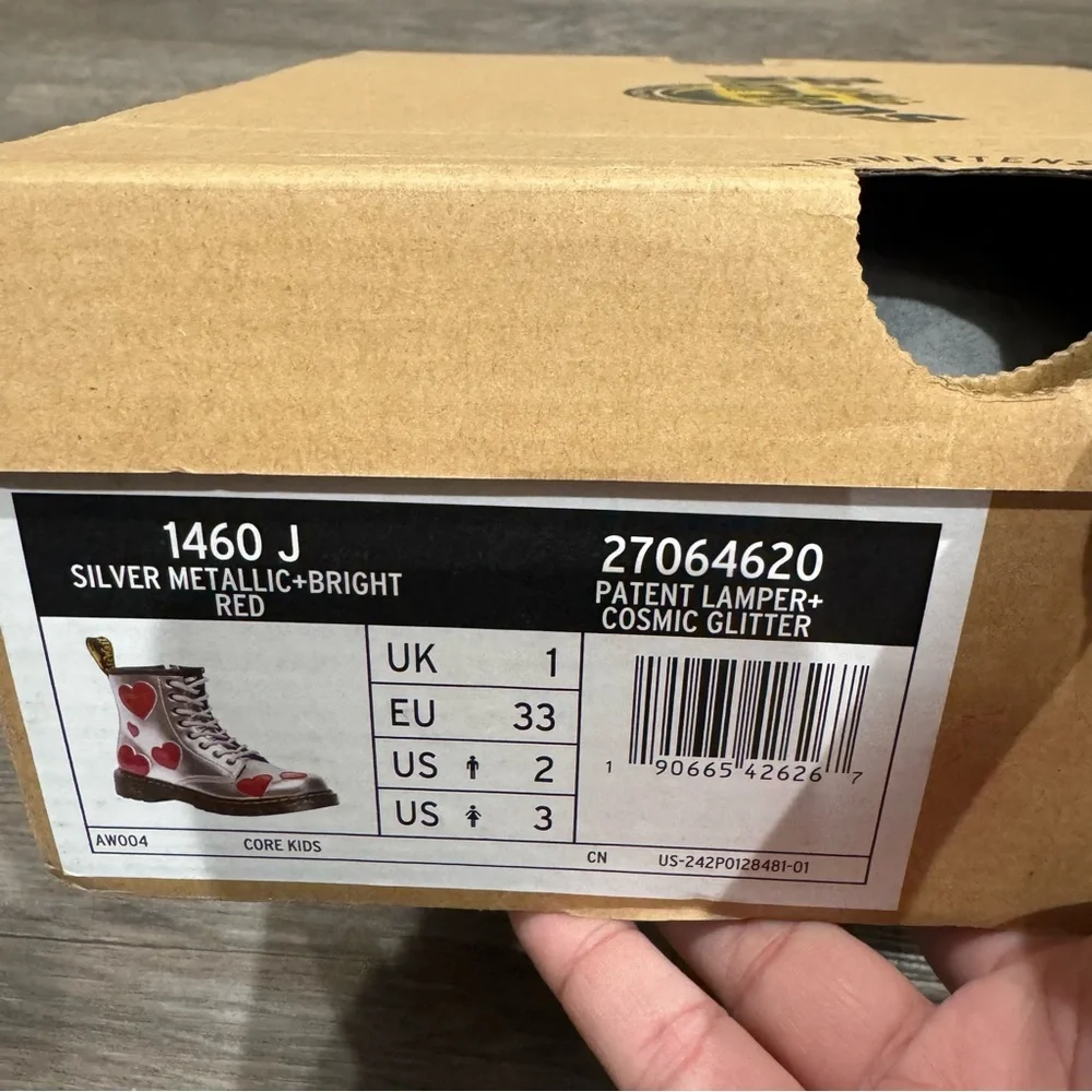 Dr Martens 1460 J Silver Metallic Bright Red Patent Lamper Cosmic Glitter Boots
